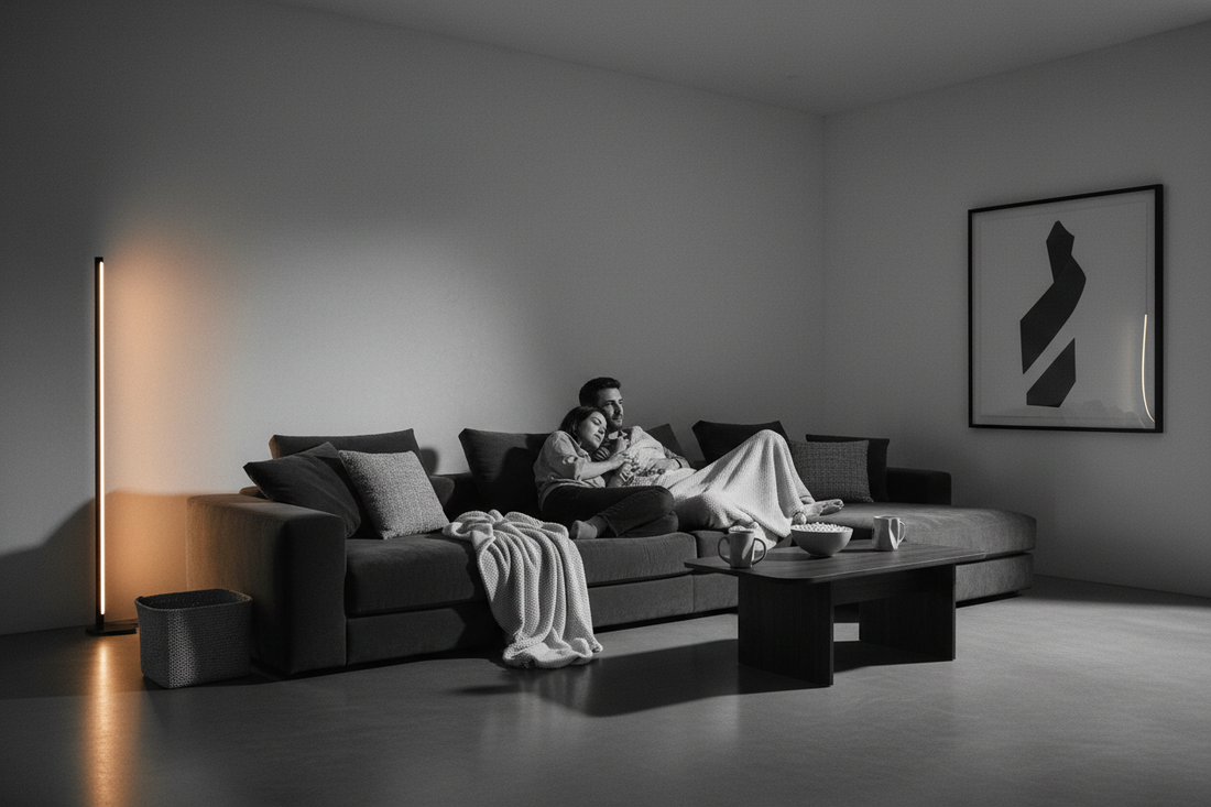 Nordic RGB mood lamp creating ambient lighting for movie night atmosphere